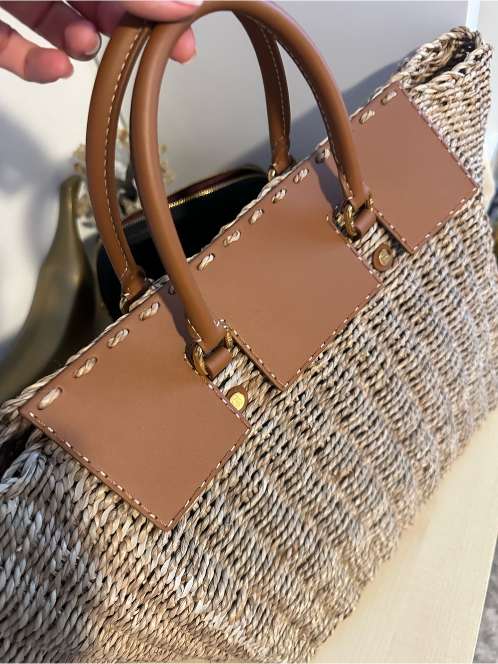 CH Carolina Herrera Vendome Woven Raffia Leather Tote Large Summer Bag - Picture 7 of 16